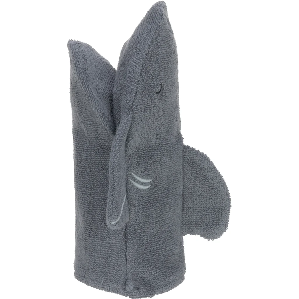 Bio Frottier Baby-+Kinder-Waschhandschuh Hai in Grau Muster Hai von Lässig Größe 13x22 cm
