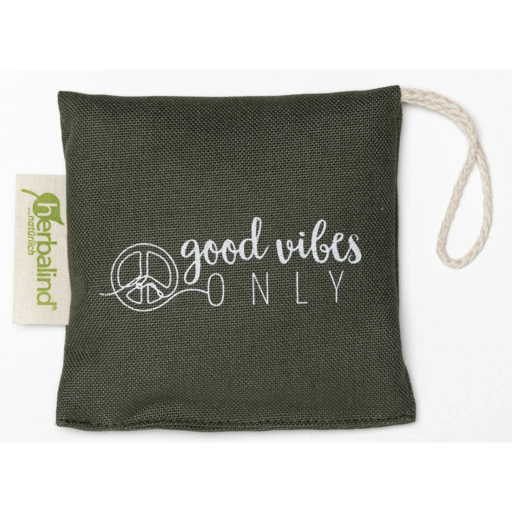 Duftsachet mit Füllung Minze in Olivgrün Grün Muster Unifarben mit Aufdruck von herbalind Größe 10x10 cm