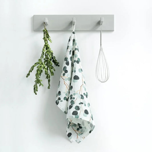 Leinen Geschirrtuch Eukalyptus 2er-Pack in Weiß+Grün+Dunkelgrün Weiß+Grün+Grün Muster Eukalyptus von Linen Tales Größe 45x65 cm