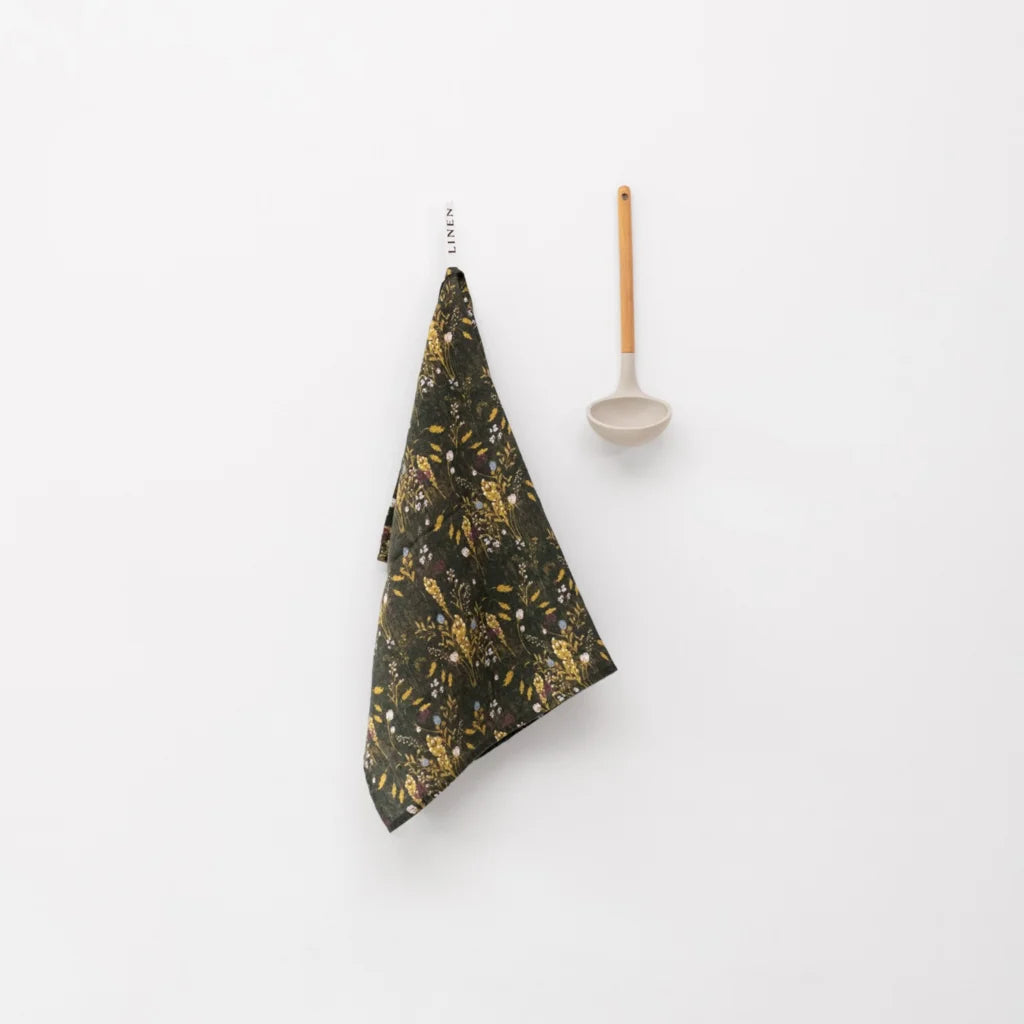 Leinen Geschirrtuch Gräser 2er-Pack in Dunkelgrün+Gelb Grün+Gelb Muster Gräser von Linen Tales Größe 45x65 cm