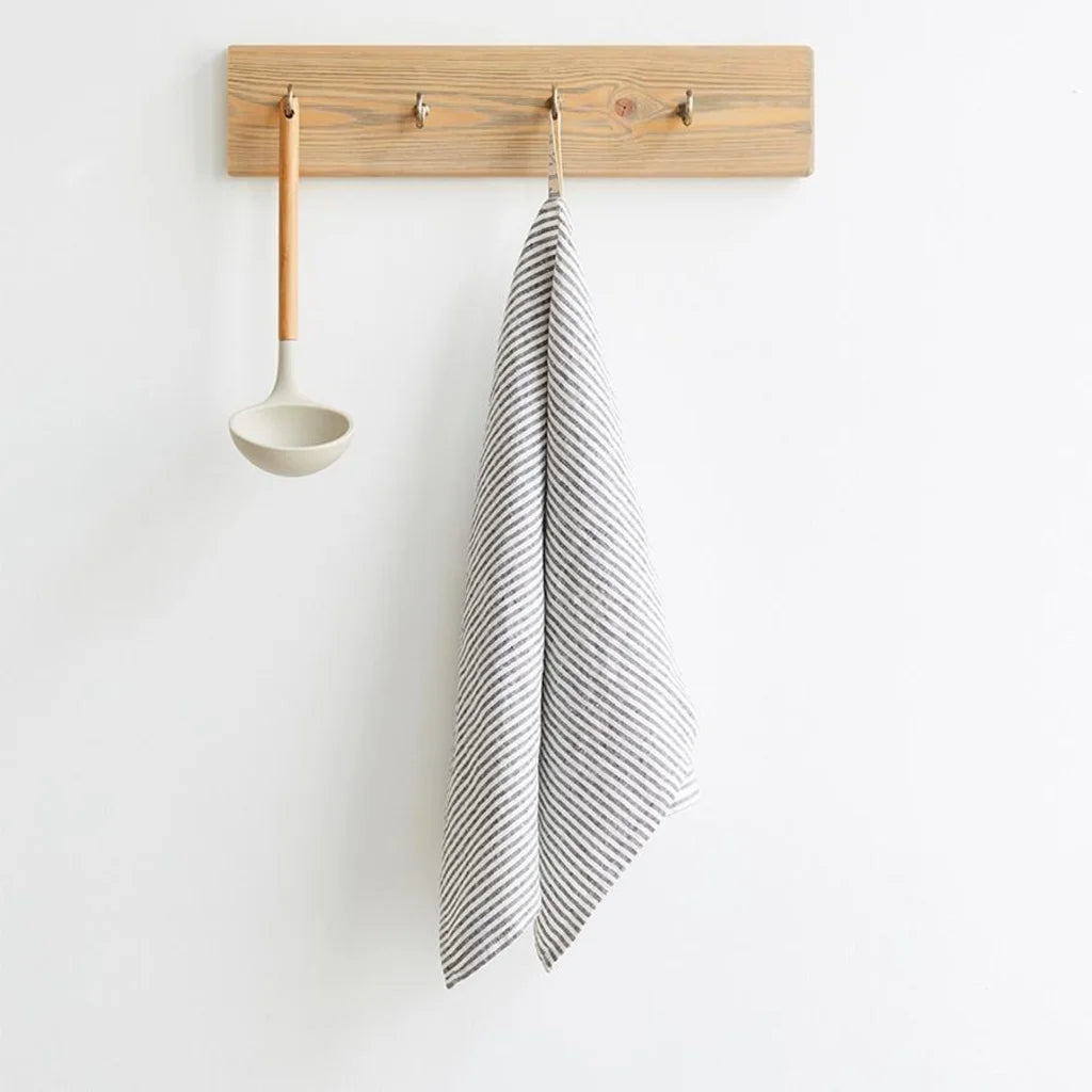 Leinen Geschirrtuch Streifen 2er-Pack in Weiß+Anthrazit Weiß+Grau Muster Streifen von Linen Tales Größe 45x65 cm