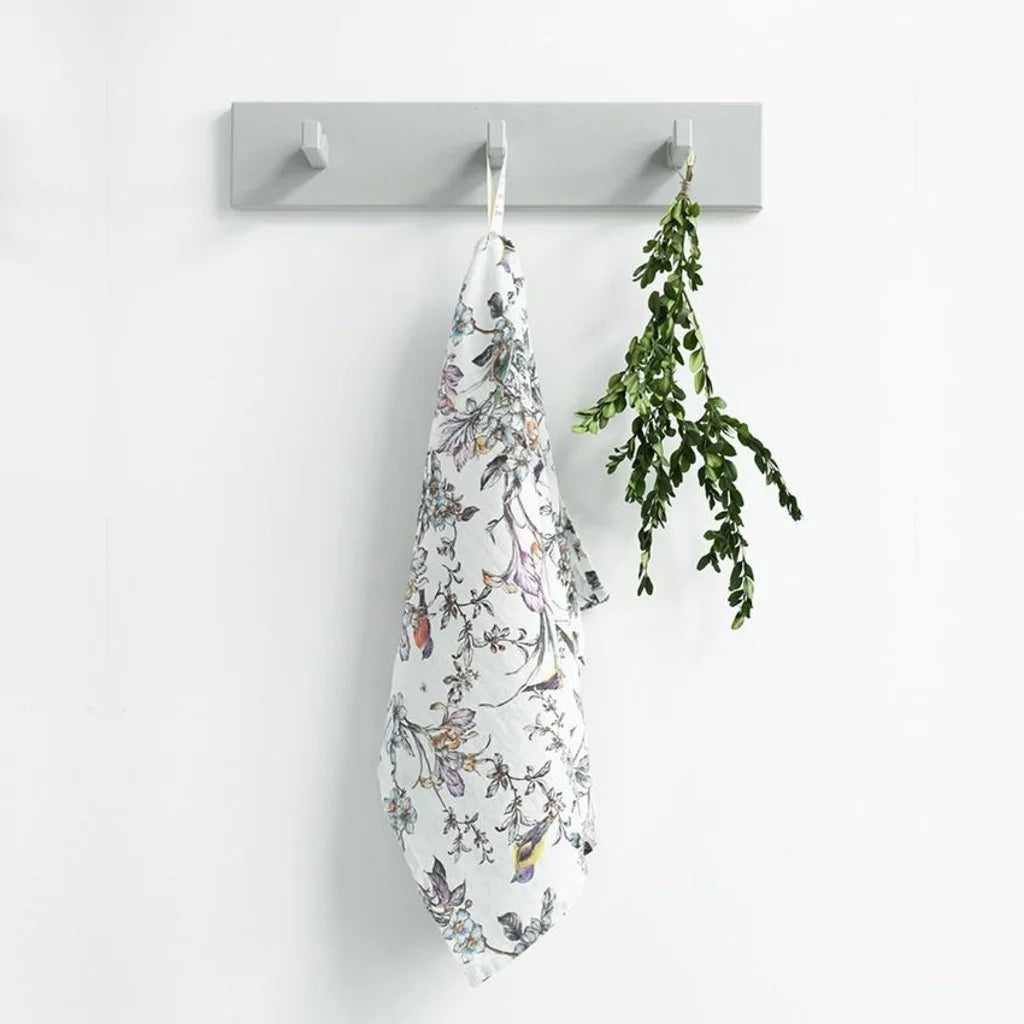 Leinen Geschirrtuch Vögel 2er-Pack in Weiß+Flieder+Grün Weiß+Lila+Grün Muster Vögel von Linen Tales Größe 45x65 cm