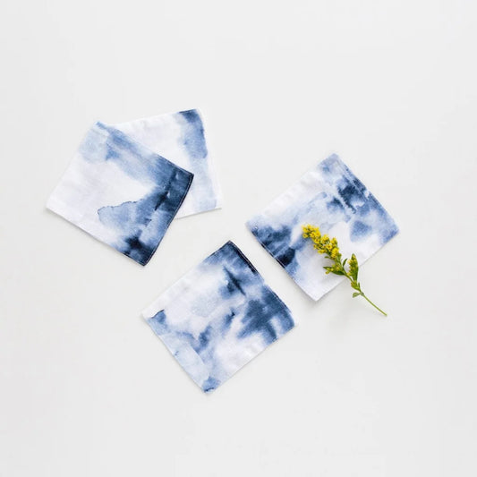 Leinen Untersetzer Farbverlauf 4er-Pack in Weiß+Blau Muster Farbverlauf von Linen Tales Größe 15x15 cm