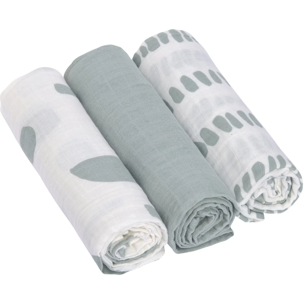 Mull Baby-Tuch Striche 3er-Pack in Blaugrau Blau Muster Striche von Lässig Größe 85x85 cm