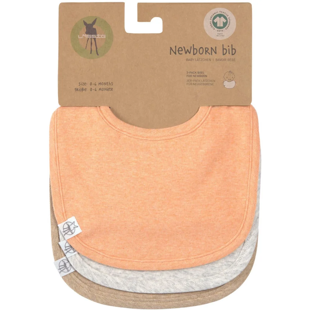 Bio Baby-Lätzchen 3er-Pack in Apricot+Hellgrau+Beige Orange+Grau+Beige von Lässig Größe 19x27 cm