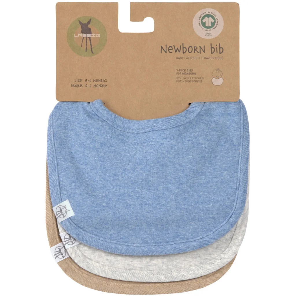 Bio Baby-Lätzchen 3er-Pack in Blau+Hellgrau+Beige Blau+Grau+Beige von Lässig Größe 19x27 cm