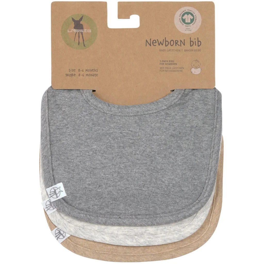 Bio Baby-Lätzchen 3er-Pack in Dunkelgrau+Hellgrau+Beige Grau+Grau+Beige von Lässig Größe 19x27 cm