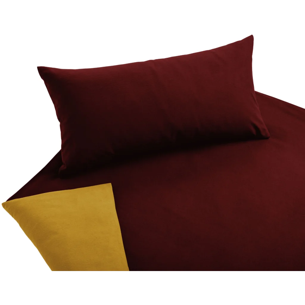 Bio Edel-Biber Wendebettwäsche Garnitur 3-teilig in Dunkelrot+Safran Rot+Gelb von Cotonea Größe 200x200 + 2x 40x80 cm