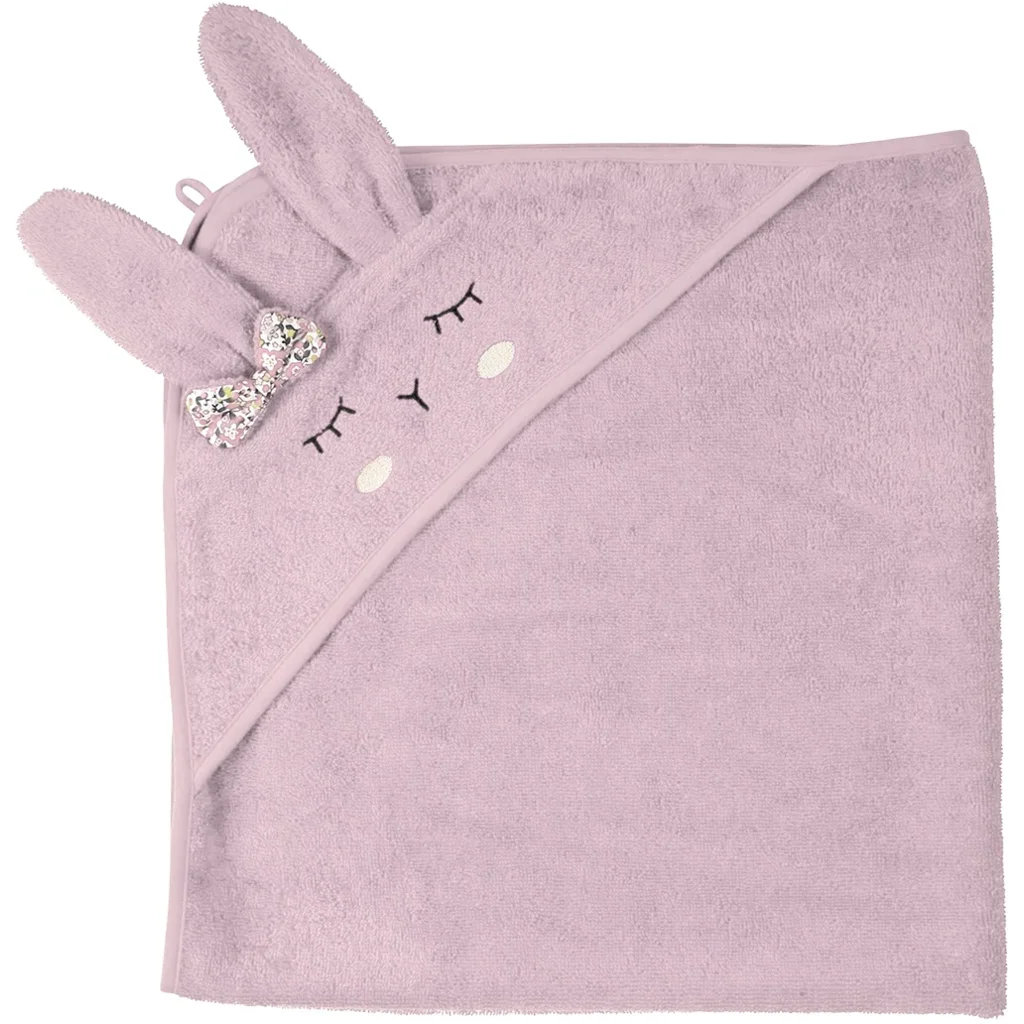 Bio Frottier Baby-Kapuzenbadetuch Hase in Rosé Rosa Muster Hase von kikadu Größe 80x80 cm