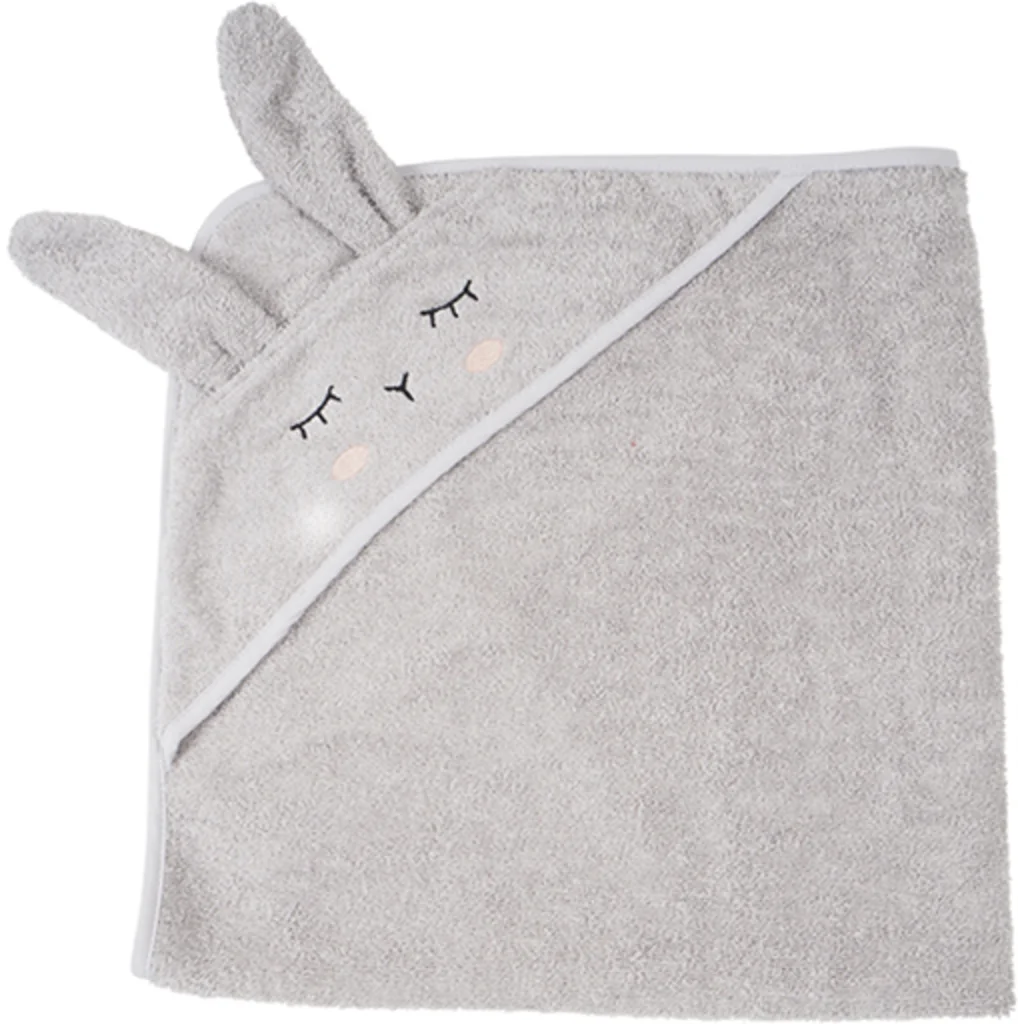 Bio Frottier Baby-Kapuzenbadetuch Hase in Silbergrau Grau Muster Hase von kikadu Größe 80x80 cm
