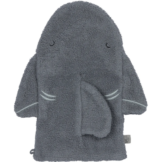 Bio Frottier Baby-+Kinder-Waschhandschuh Hai in Grau Muster Hai von Lässig Größe 13x22 cm