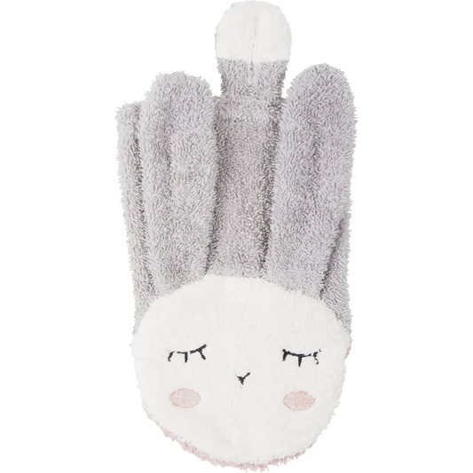 Bio Frottier Baby-+Kinder-Waschhandschuh Hase in Silbergrau Grau Muster Hase von kikadu Größe 14x20 cm