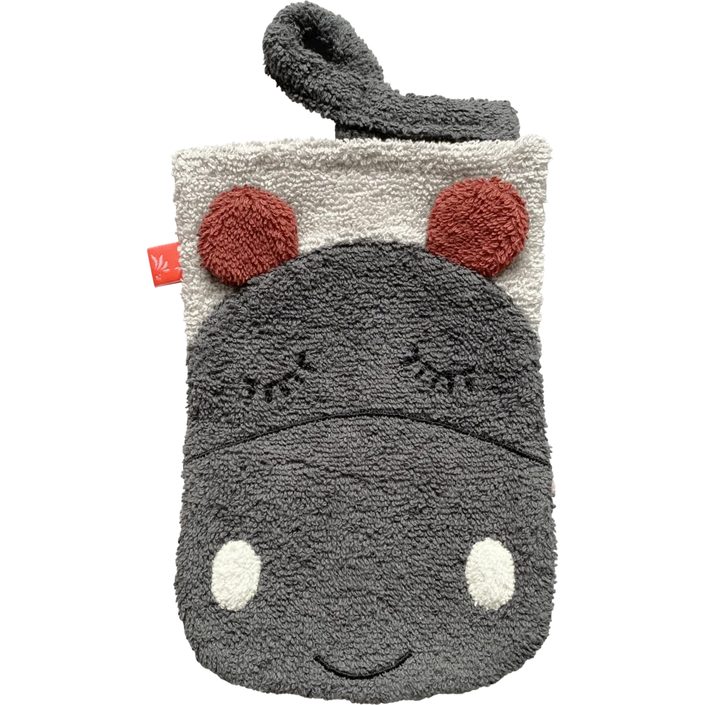 Bio Frottier Baby-+Kinder-Waschhandschuh Nilpferd in Muster Nilpferd von kikadu Größe 14x20 cm