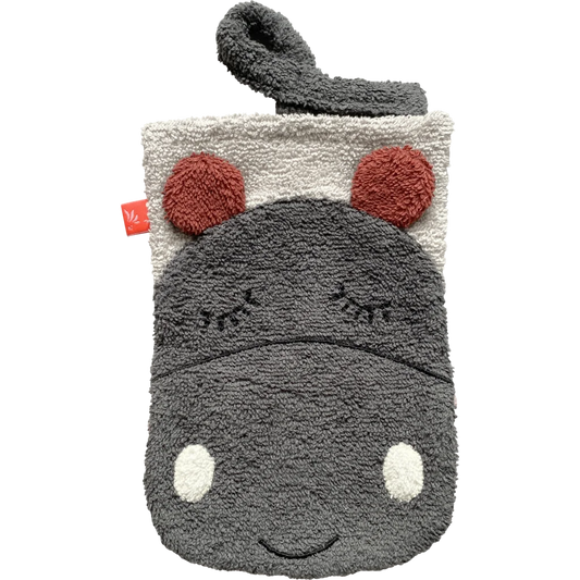 Bio Frottier Baby-+Kinder-Waschhandschuh Nilpferd in Muster Nilpferd von kikadu Größe 14x20 cm