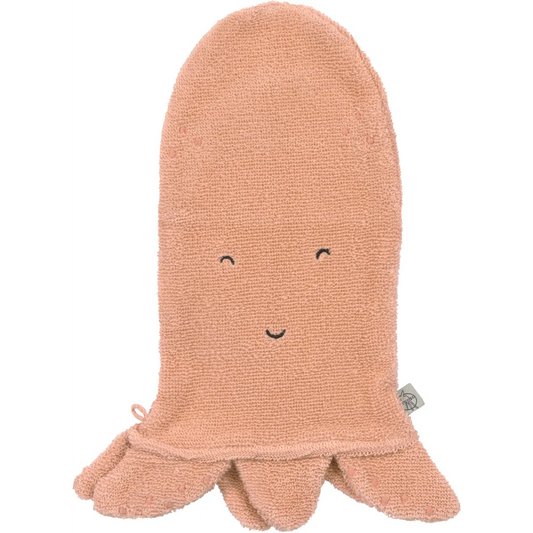 Bio Frottier Baby-+Kinder-Waschhandschuh Oktopus in Rosenquarz Rosa Muster Oktopus von Lässig Größe 13x22 cm