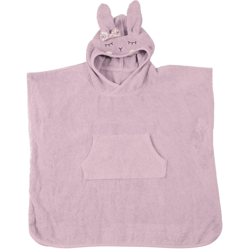 Bio Frottier Kinder-Badeponcho Hase in Rosé Rosa Muster Hase von kikadu Größe 65x62 cm