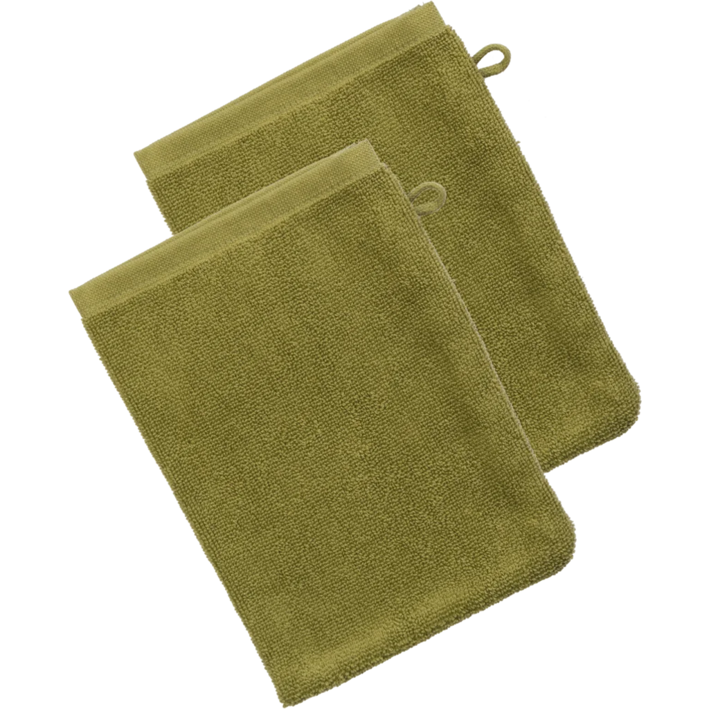 Bio Frottier Waschhandschuh 2er-Pack ORLANDO in Khaki Grün von Living Crafts Größe 16x22 cm