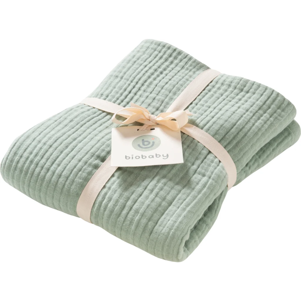 Bio Musselin Baby-Decke in Mint Grün von biobaby Größe 105x105 cm