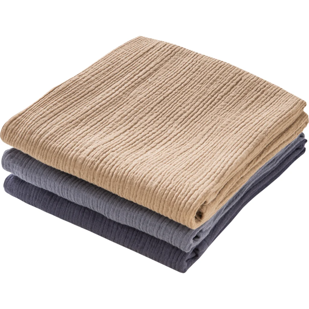 Bio Musselin Baby-Tuch 3er-Pack in Dunkelblau+Taubenblau+Sand Blau+Blau+Beige von biobaby Größe 65x65 cm