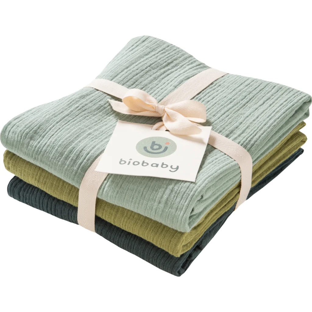 Bio Musselin Baby-Tuch 3er-Pack in Grün+Salbei+Mint Grün+Grün+Grün von biobaby Größe 65x65 cm