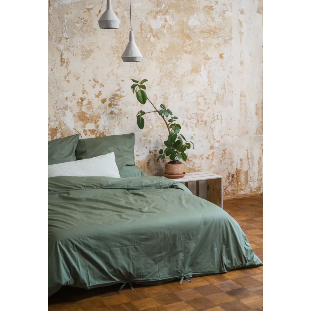 Bio Perkal Bettwäsche Garnitur in Waldgrün Grün von MELA home Größe 155x220 + 80x80 cm