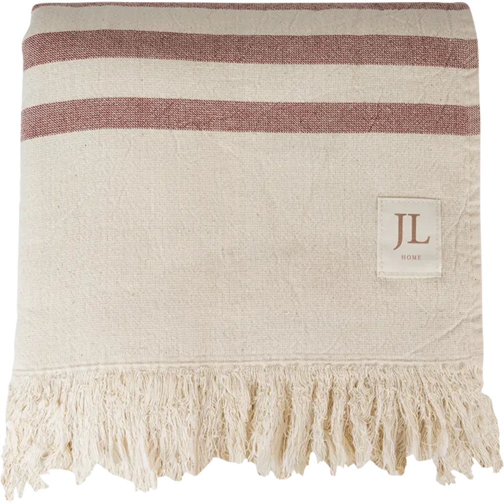 Bio Strandtuch mit Fransen in Creme+Braun Muster Streifen von Jean&Len Größe 90x165 cm