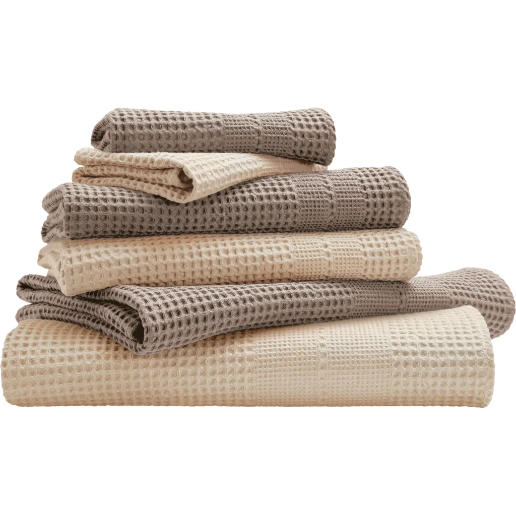 Bio Waffelpiqué Geschenkset 6-teilig in Leinen+Natur Beige+Creme von Cotonea Größe 2x 35x50 cm+ 2x 50x100 cm+ 2x 70x140 cm