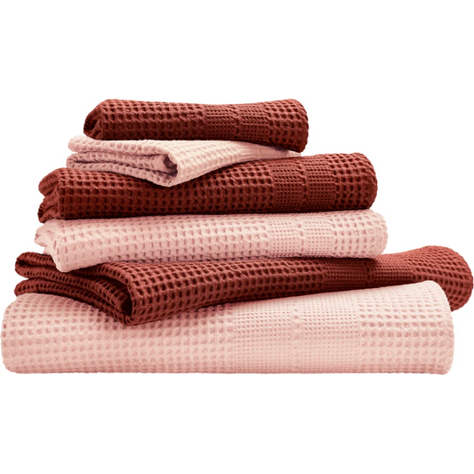 Bio Waffelpiqué Geschenkset 6-teilig in Rouge+Ziegel Rot+Rosa von Cotonea Größe 2x 35x50 cm+ 2x 50x100 cm+ 2x 70x140 cm