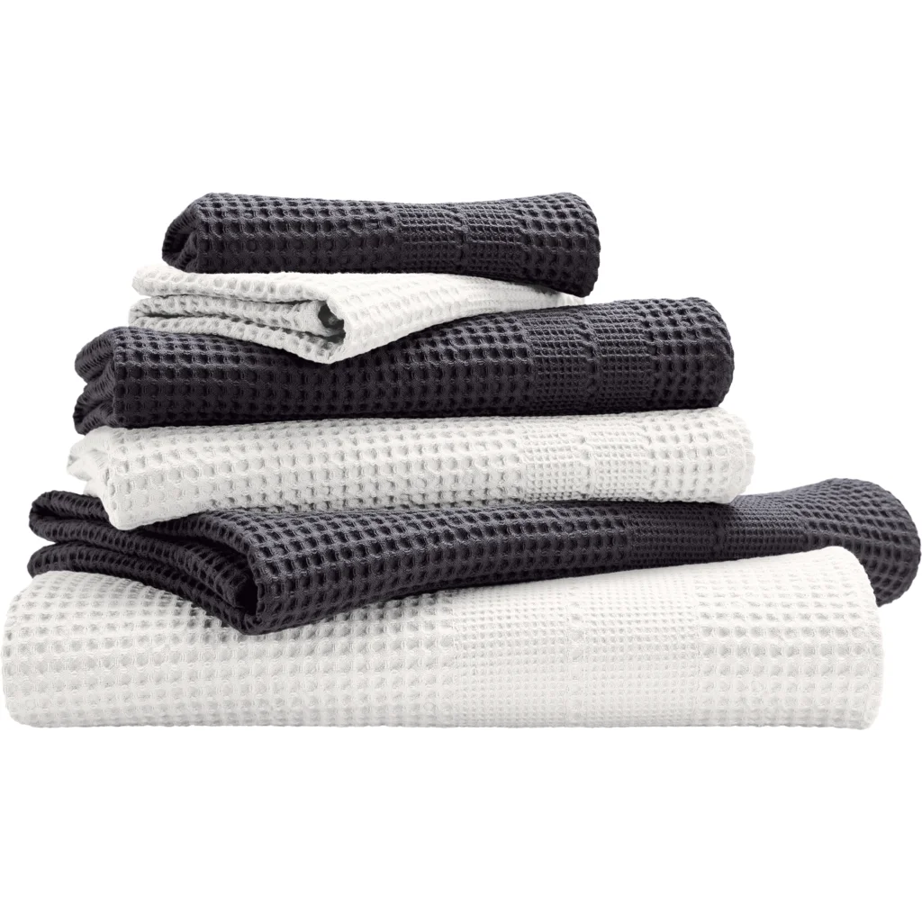 Bio Waffelpiqué Geschenkset 6-teilig in Weiß+Anthrazit Weiß+Grau von Cotonea Größe 2x 35x50 cm+ 2x 50x100 cm+ 2x 70x140 cm