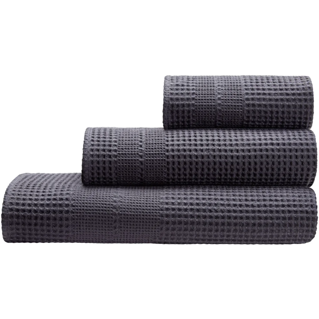 Bio Waffelpiqué Handtuch in Anthrazit Grau von Cotonea Größe 50x100 cm