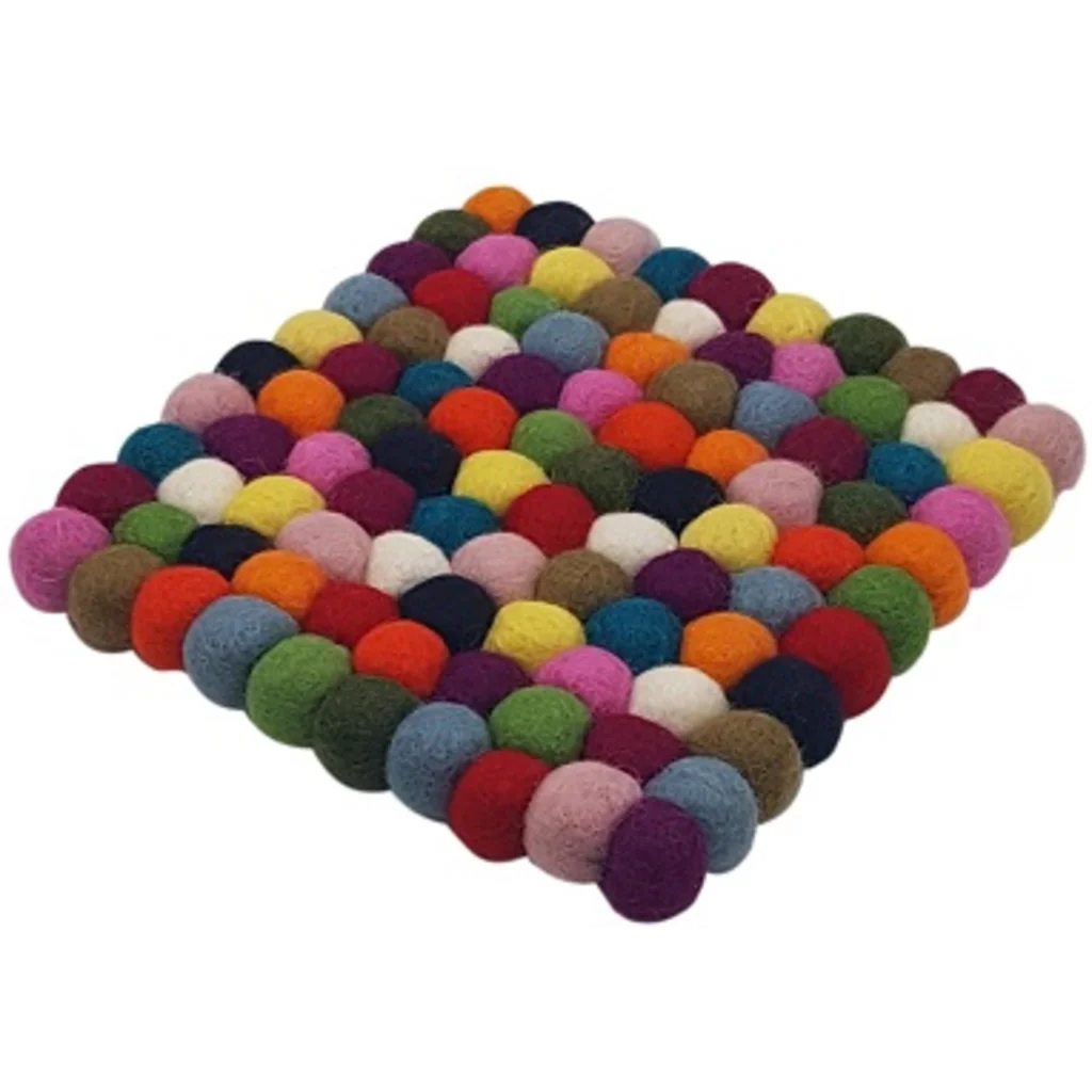 Filz Untersetzer quadratisch mit großen Kugeln in Rot+Gelb+Grün+Blau Muster Bunt von Frida Feeling Größe 20x20 cm