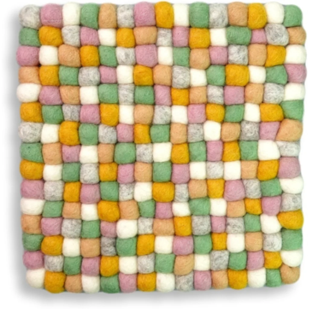 Filz Untersetzer quadratisch mit kleinen Kugeln in Creme+Beige+Hellgrün+Rosa Creme+Beige+Grün+Rosa Muster Bunt von Frida Feeling Größe 21x21 cm