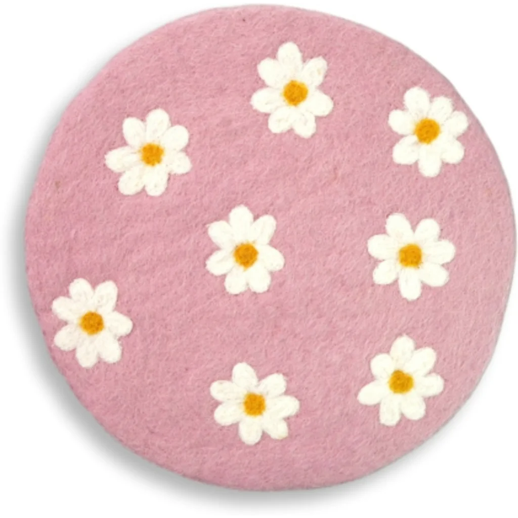 Filz Untersetzer rund Blumen in Rosa+Weiß Muster Blumen von Frida Feeling Größe Ø 21 cm