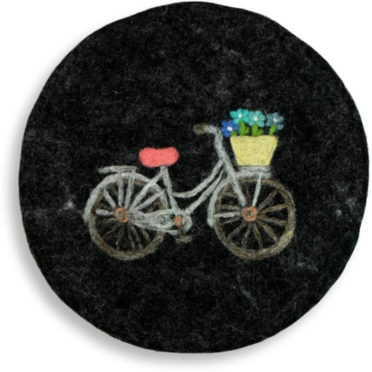 Filz Untersetzer rund Fahrrad in Anthrazit Grau Muster Fahrrad von Frida Feeling Größe Ø 21 cm