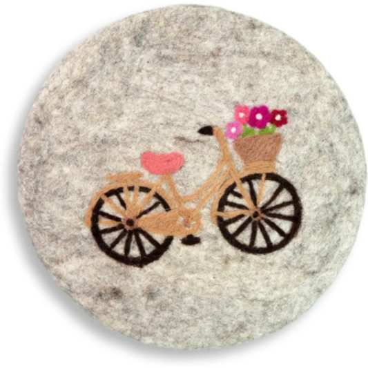 Filz Untersetzer rund Fahrrad in Hellgrau Grau Muster Fahrrad von Frida Feeling Größe Ø 21 cm