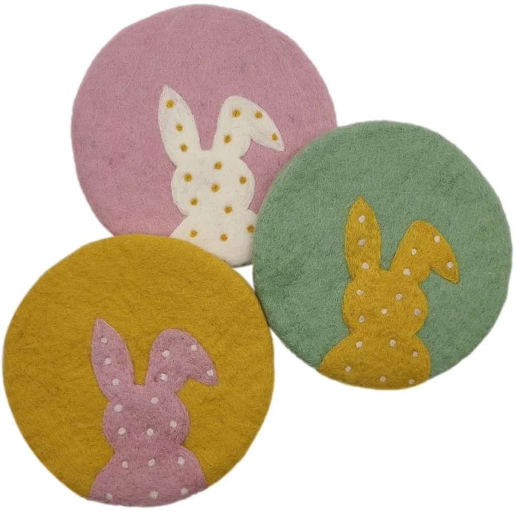 Filz Untersetzer rund Hase in Rosa+Weiß Muster Hase von Frida Feeling Größe Ø 21 cm