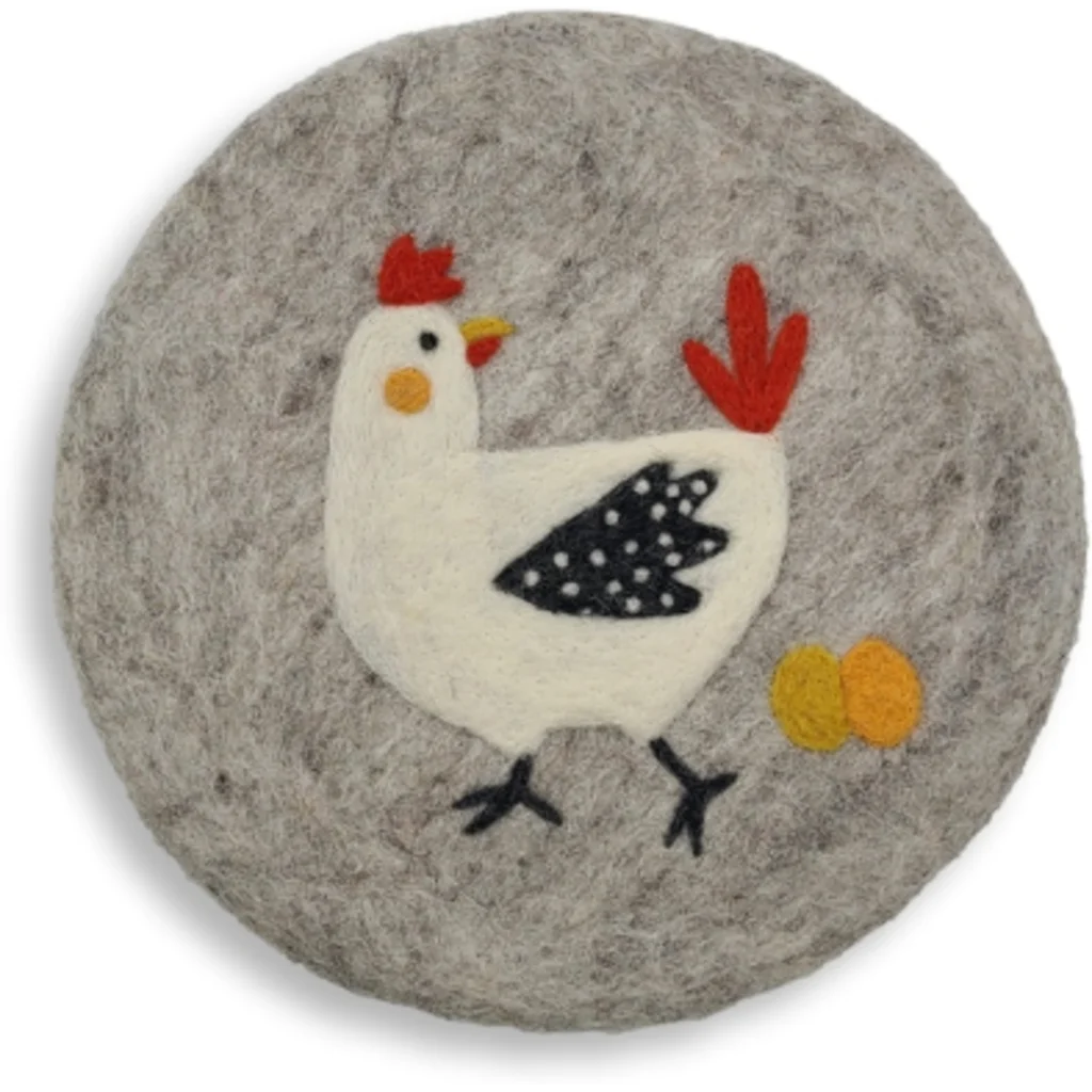 Filz Untersetzer rund Huhn in Hellgrau+Weiß Grau+Weiß Muster Huhn von Frida Feeling Größe Ø 21 cm