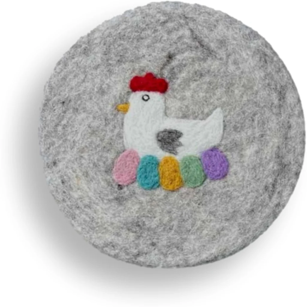 Filz Untersetzer rund Huhn in Hellgrau+Weiß Grau+Weiß Muster Huhn von Frida Feeling Größe Ø 21 cm