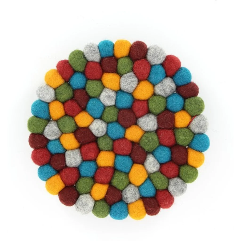 Filz Untersetzer rund mit großen Kugeln in Hellgrau+Orange+Rot+Türkis Grau+Orange+Rot+Blau Muster Bunt von GLOBO Größe Ø 21 cm