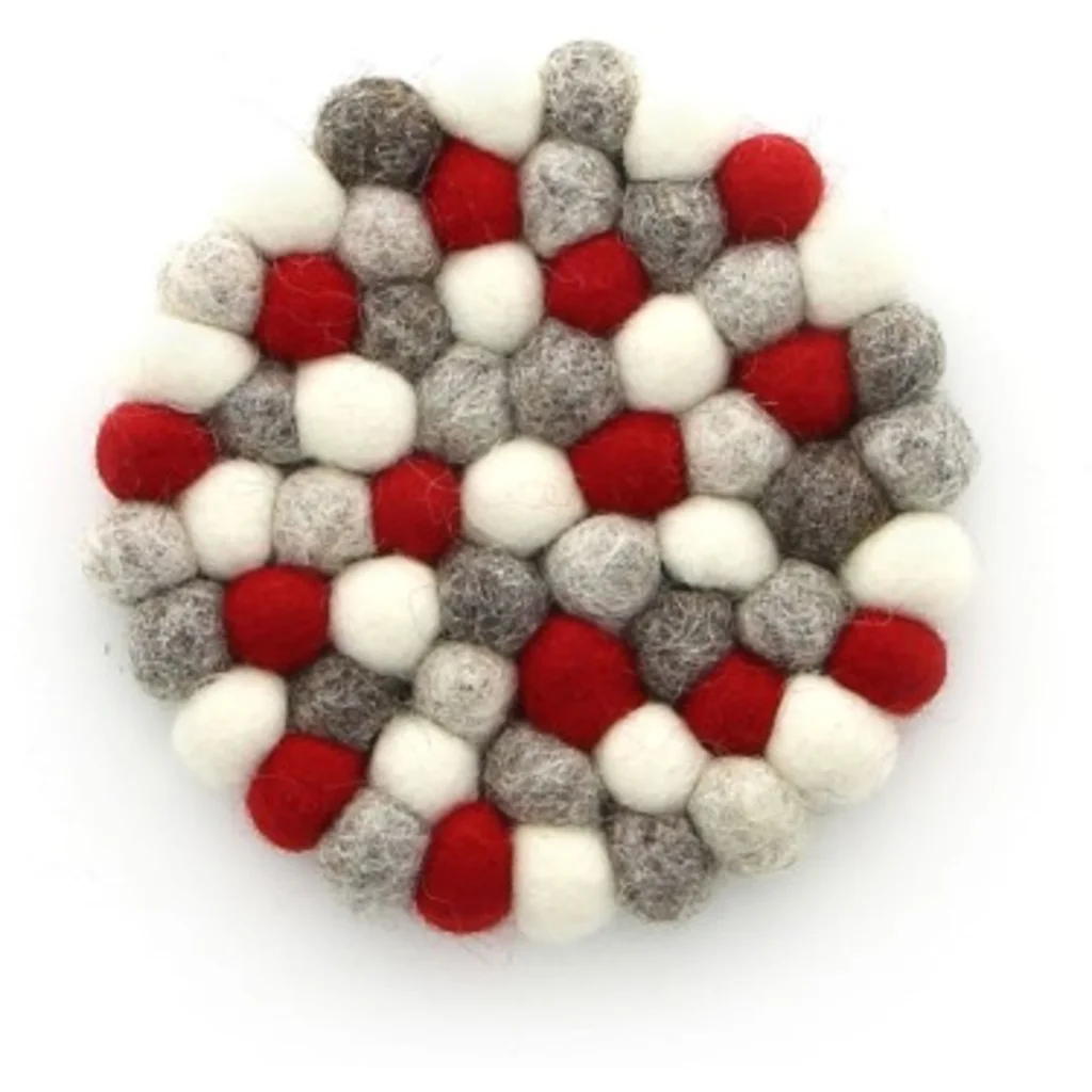 Filz Untersetzer rund mit kleinen Kugeln in Creme+Dunkelrot+Hellgrau+Grau Creme+Rot+Grau+Grau Muster Bunt von GLOBO Größe Ø 10 cm