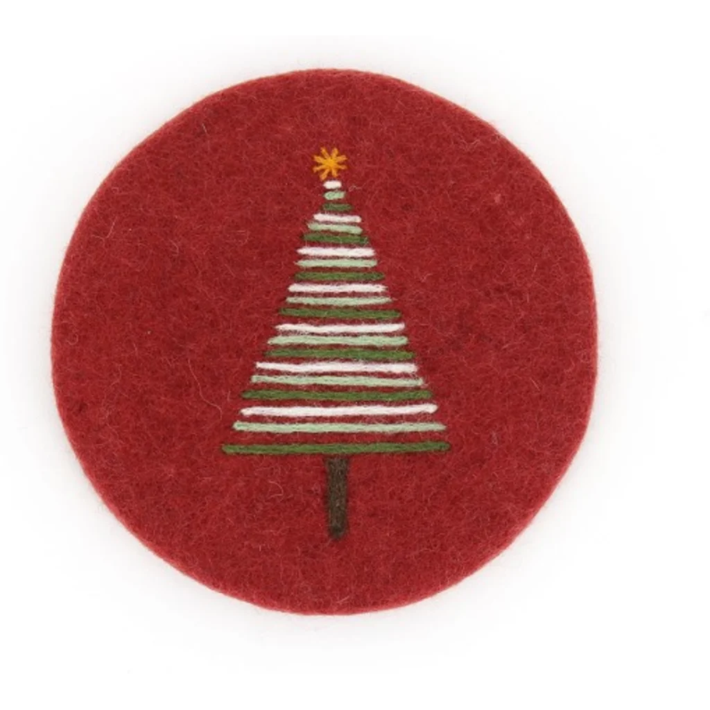Filz Untersetzer rund Weihnachtsbaum in Rot Muster Weihnachtsbaum von GLOBO Größe Ø 21 cm