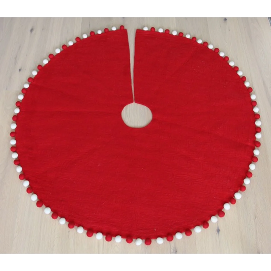 Filz Weihnachtsbaumdecke mit Kugelbordüre in Rot von GLOBO Größe Ø 120 cm