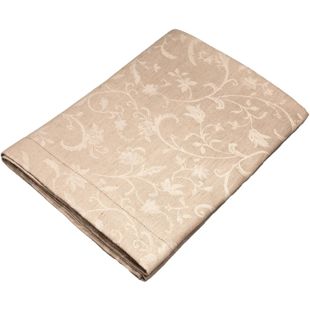 Halbleinen Jacquard Tischdecke MINIJA in Beige+Creme Muster Ranke von Erika Vaitkute Größe 140x140 cm