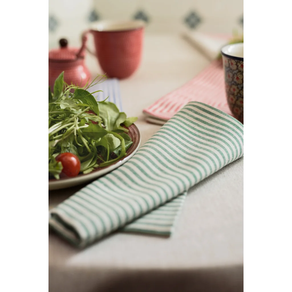 Halbleinen Stoffserviette MILDA 6er-Pack in Beige+Blau Muster Streifen von Erika Vaitkute Größe 45x45 cm