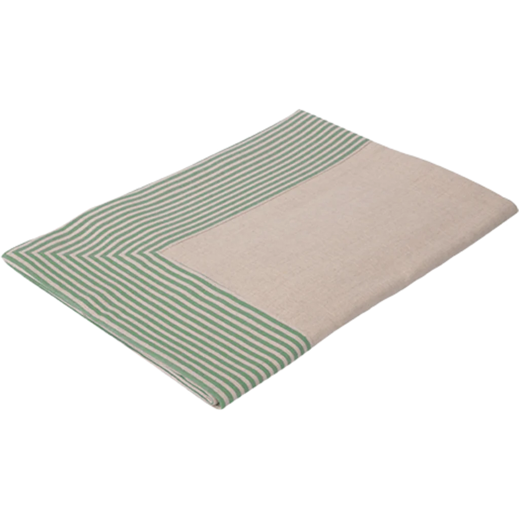Halbleinen Tischdecke MILDA in Beige+Grün Muster Streifen von Erika Vaitkute Größe 140x220 cm