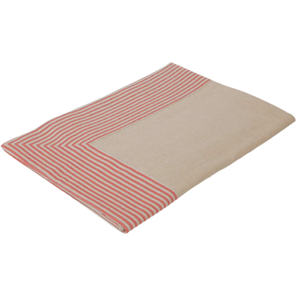 Halbleinen Tischdecke MILDA in Beige+Rot Muster Streifen von Erika Vaitkute Größe 90x90 cm