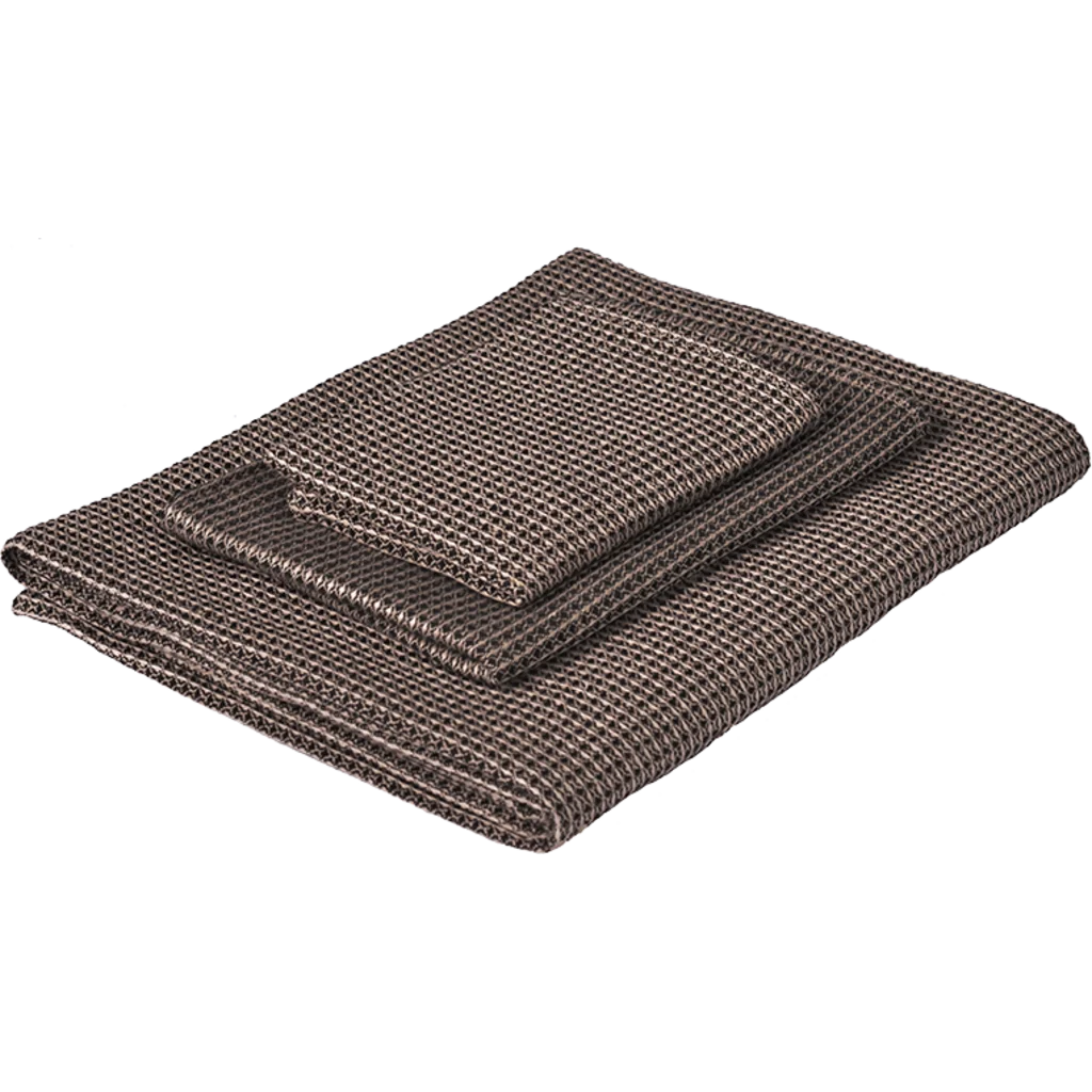 Halbleinen Waffelpiqué Handtuch 2er-Pack in Schwarz+Beige von Erika Vaitkute Größe 50x70 cm