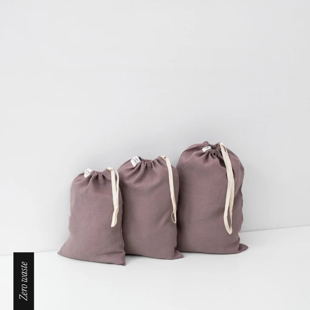 Leinen Aufbewahrungsbeutel 3er-Set in Altrosa Rosa von Linen Tales Größe 30x38 + 26x32 + 22x28 cm