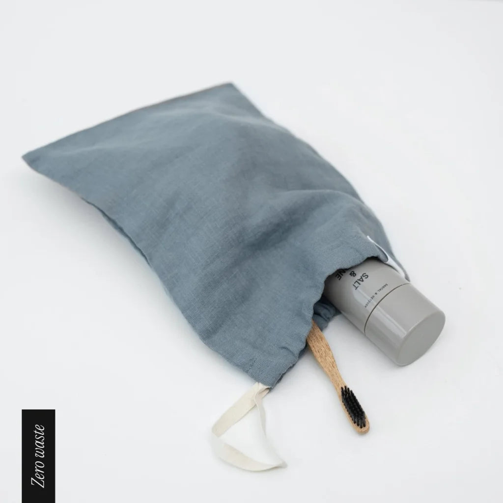 Leinen Aufbewahrungsbeutel 3er-Set in Taubenblau Blau von Linen Tales Größe 30x38 + 26x32 + 22x28 cm