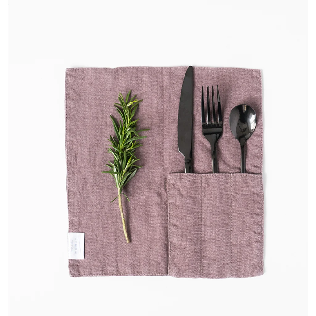 Leinen Bestecktasche 2er-Pack in Altrosa Rosa von Linen Tales Größe 23x23 cm